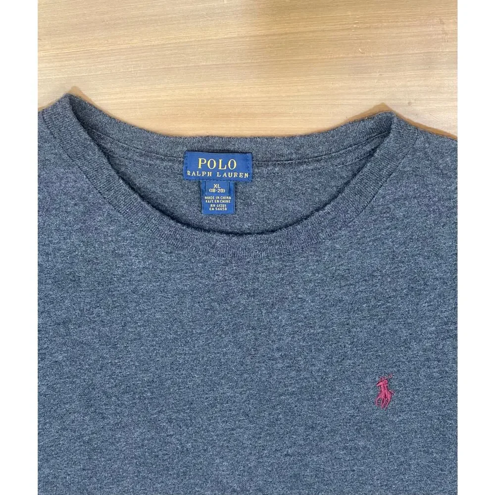 Polo Ralph Lauren Charcoal Grey Short Sleeve Shirt 18 20 Boys XLRed Horse